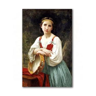 Imagem de LXURY Bouguereau.Menina cigana com um tambor basco. Reprodução de pinturas famosas. Arte de parede em tela. Pôsteres e impressões. Imagem para decoração de casa 30 x 45 cm sem moldura