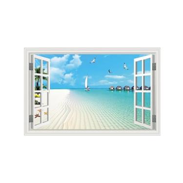 Imagem de Paisagem Impressões em Tela-Casa praia mar-Janela Falsa Quadro de Parede-Natureza Pintura para Decoração Banheiro 30x50cm Sem Moldura