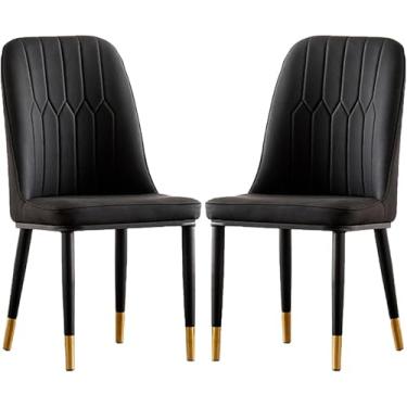 Imagem de Conjunto De 2 Cadeiras De Jantar, Cadeira Lateral De Encosto Alto, Poltrona De Lounge De Alta Qualidade Estofada Em Couro Pu Com Pernas De Metal, Cadeira Sem Braços Para Cozinha, Restaura, A