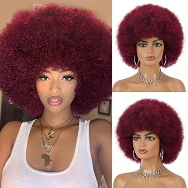Imagem de Perucas afro para mulheres negras 70 peruca afro borgonha para mulheres grande peruca afro sintética preta grande saltitante e macia aparência natural perucas completas para festa diária cosplay