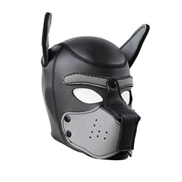 Imagem de LEWECEEO Neoprene Puppy Hood Camo Máscara Facial Completa Cosplay Fantasia Máscaras De Cabeça De Cachorro (Cinza)
