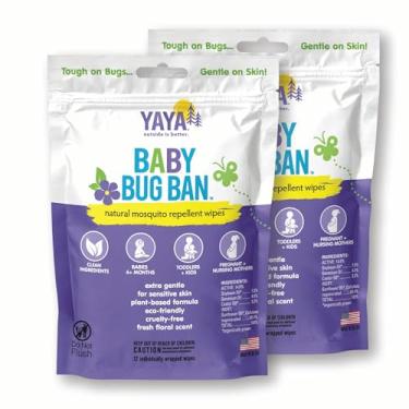 Imagem de YAYA ORGANICS Lenços Umedecidos Repelentes De Insetos Baby Bug Ban, Totalmente Naturais, Sem Deet, Não Tóxicos, Para Bebês, Crianças E Peles Sensíveis (24 Unidades, Pacote Com 2)