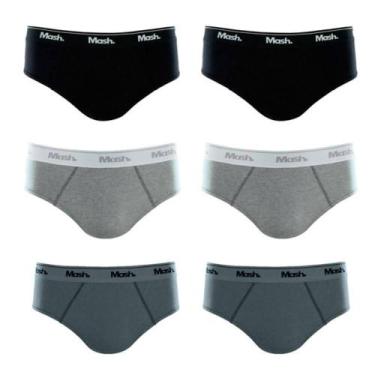 Imagem de Kit 6 Cuecas Slip 100% Algodão Mash - Preto/Cinza, G, Preto, Cinza
