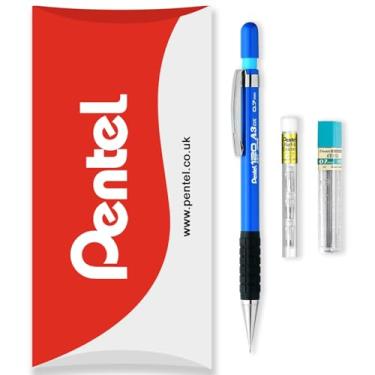 Imagem de Pentel Lapiseira automática série 120 A317 + refil de 12 HB + refis de tubo de borracha - na embalagem do travesseiro - 0,7 mm - azul