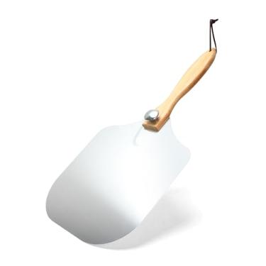 Imagem de YACEYACE Pá de pizza de metal, casca giratória de pizza de metal de 30 cm, espátula de pizza de alumínio com cabo de madeira dobrável