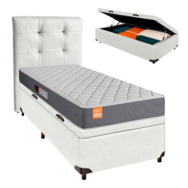 Imagem de Cama Box Bau + Colchão Solteiro D23 Pro Inducol + Cabeceira Estofada
