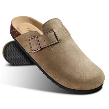 Imagem de KEMISANT Pantufas masculinas de camurça, confortáveis, sandálias de enfermeira, batata, unissex, palmilha de cortiça, Camel4819, 12 Women/10 Men