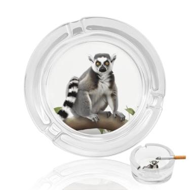 Imagem de Cinzeiro de vidro de cristal de lêmure com cauda, cinzeiro redondo para fumar de vidro resistente, portátil, decorativo, moderno, para uso em casa, escritório, interior, exterior, pátio