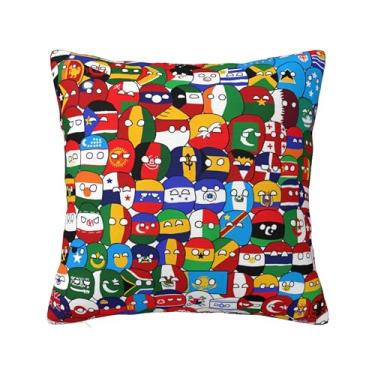 Imagem de Dujunex Polandball Countryball Capa de almofada quadrada de veludo mapa do mundo para decoração de casa macia cama sofá carro sala de estar 45 x 45 cm