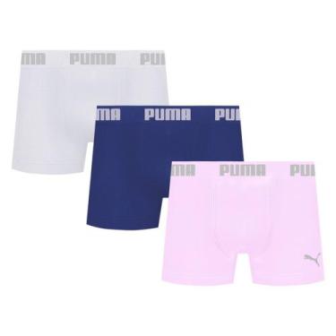 Imagem de Kit 3 Cuecas Puma Boxer Sem Costura Masculina, Azul, Rosa, G