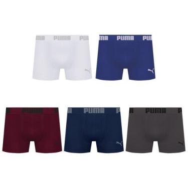 Imagem de Kit 5 Cuecas Puma Boxer Sem Costura Masculina, Azul, Marinho, EG