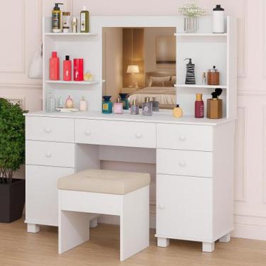 Imagem de Penteadeira Camarim Com Banqueta Espaçosa Com Prateleiras e Portas Par