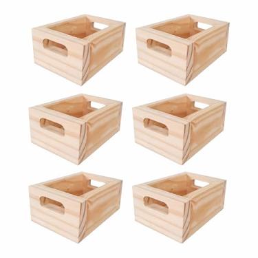 Imagem de Kit 6 Mini Caixote de Feira Decorativo em Madeira de Pinus 15cm Cor:NATURAL;Tamanho:15X11X7 CM