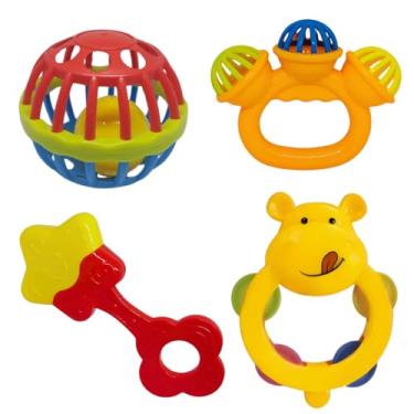 Imagem de Kit Mordedor Sonoro Infantil com Pandeiro Musical, Brinquedo Sensorial para Bebê, Multicolorido