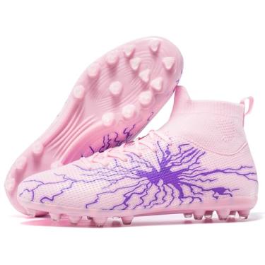Imagem de JIEBUNIAO Chuteira de futebol infantil unissex para treinamento juvenil tênis esportivo ao ar livre para crianças pequenas/grandes, rosa, 17
