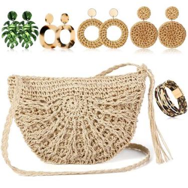 Imagem de Conjunto de acessórios Hicarer Beach Purse Brincos Bolsa de Palha para