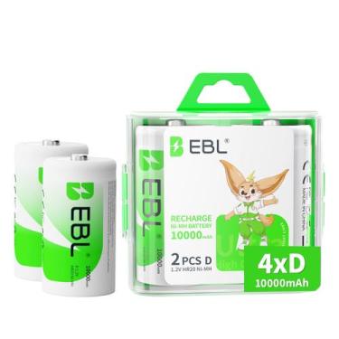 Imagem de Baterias D recarregáveis EBL Ultra Pro 10.000mAh Ni-MH, pacote com 4