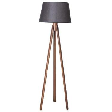 Imagem de Luminária de Chão 170cm Tripé Madeira Imbuia Cúpula Preta Madelustre, 