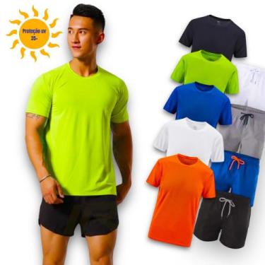 Imagem de Kit Shorts Bermuda + Camiseta Corrida Fitness Academia PROTEÇÃO UV SOL