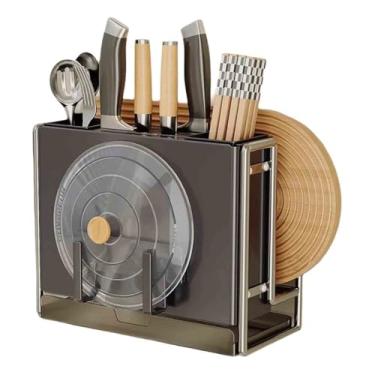 Imagem de Bandeja de cozimento Rack de armazenamento de pratos para armários e facas, suporte de tábua de cortar, suporte de cozinha, bancada, parede, cesta, talheres de aço carbono multifuncional com bandeja