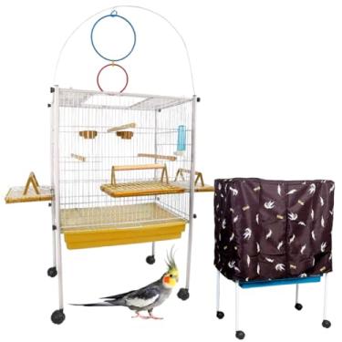 Imagem de Viveiro Gaiola Pássaro Calopsita Triplex com Capa (Branco-Amarelo)
