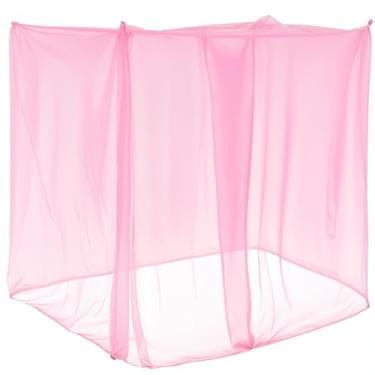 Imagem de Mindsoft Mosquiteiro de 4 cantos para mosquiteiros para camas, rede de dossel de cama, cortinas de cama retangulares para acampamento, casa, viagens ao ar livre (rosa, C 190 x L 159 x A 167 polegadas