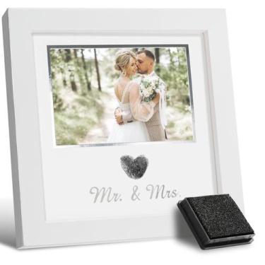 Imagem de Porta-retratos de casamento SEEBERY Heart Thumbprint com kit de tinta