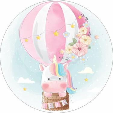 Imagem de Painel de Lona Redondo Unicórnio Cute Balão - Fabrika De Festa, 150x15