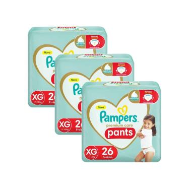 Imagem de Kit 3 Fralda Infantil Pampers Premium Care Pants Tamanho XG com 26 Unidades