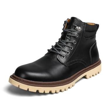 Imagem de Shaire Botas masculinas de couro Chukka | Botas masculinas com cadarço no tornozelo | Botas casuais confortáveis, 6369preto, 41