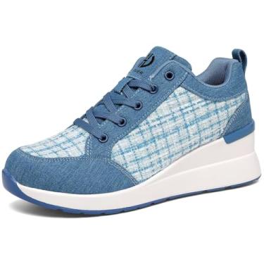 Imagem de JEBUKTXE Tênis feminino tipo plataforma, antiderrapante, respirável, salto alto para todas as estações, Azul E3, 38