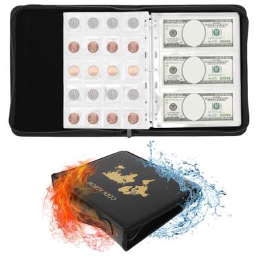 Imagem de Álbum de coleção de moedas para colecionadores com 200 bolsos de moedas e 30 bolsos de papel para dinheiro, à prova de fogo, álbum de coleção de moedas, à prova d'água, porta-moedas para centavos