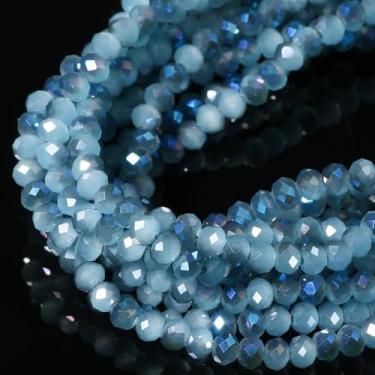 Imagem de 5 fios de 3 mm AB cor azul lago contas de Rondelle facetadas, contas de vidro Songxi para fabricação de chaveiros, colar, brinco, joias para artesanato de pedras preciosas DIY