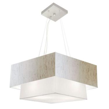 Imagem de Lustre Pendente Duplo Quadrado Vivare Md-4083 Cúpula Em Tecido 70x50cm - Bivolt Linho-bege-branco 127/220v