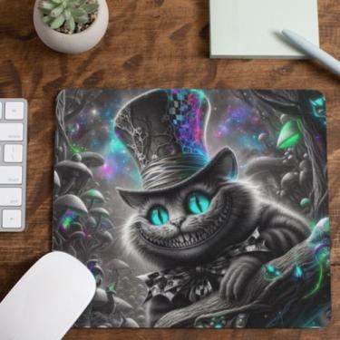 Imagem de Mouse Pad Gato Rison Cheshire Alice Tecido Emborrachado Pequeno 19x23 