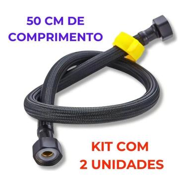 Imagem de 2X Rabicho Engate Mangueira Trançado Aço Inox Flexível 50 Cm