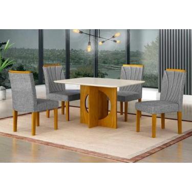 Imagem de Mesa Lorena 1,20 Freijó Tampo Off C/Vidro 4 Cadeiras Lorena - Leifer M