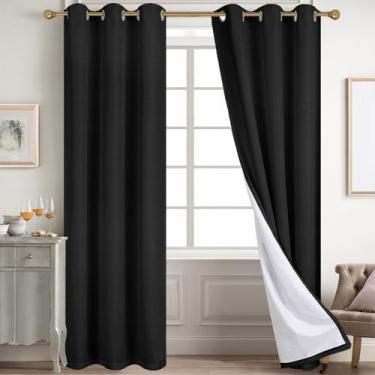 Imagem de Cortinas Blackout Diraysid 100% linho pretas para quarto 2xW97xL213cm