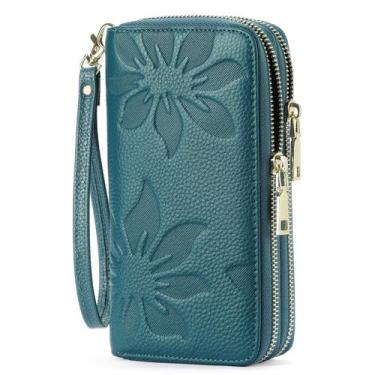 Imagem de Carteira feminina GOIACII de couro azul-petróleo de grande capacidade 