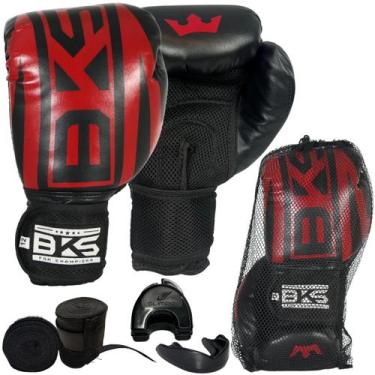 Imagem de Kit Boxe Muay Thai - Luva Bandagem Bucal - Bks, Vermelho, 12Oz