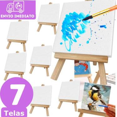 Imagem de Kit 7 Telas com Cavalete 10x10 Textura Pintura Decorativa Textura Aula