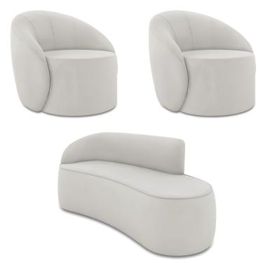 Imagem de Sofá 3 Lugares Orgânico 180cm Morgan e 2 Poltronas Lua Veludo Cinza D03 - D'Rossi