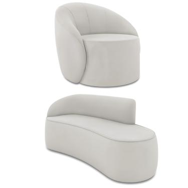 Imagem de Sofá 3 Lugares Orgânico 180cm Morgan e Poltrona Lua Veludo Cinza D03 - D'Rossi