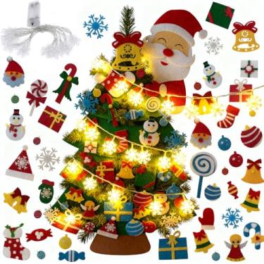 Imagem de Árvore de Natal de feltro DIY de 0,9 m para crianças, decorações de Natal internas com cordão de luz de floco de neve, 45 peças de kits de artesanato de feltro para decoração de parede para
