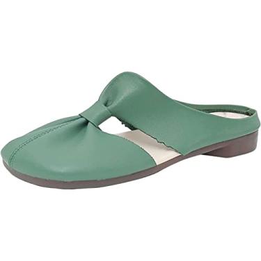 Imagem de Meia-pantufa feminina de couro de cor sólida macia, Verde, 4