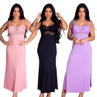 Imagem de Kit 3 Camisolas Longas Amamentação Gestante Recorte Lateral Maternidad