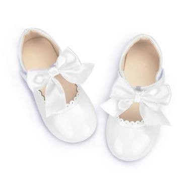 Imagem de CENCIRILY Sapatos Mary Jane para meninas pequenas, sapatilhas, bailarinas, flores de páscoa, 1 branco, 6.5 Toddler