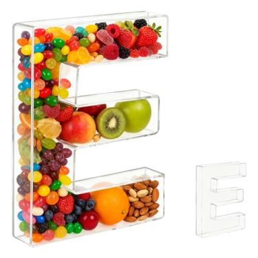 Imagem de Bandeja de charcutaria acrílica com alfabeto de 25,4 cm – recarregável, reutilizável, bandeja de servir para bolo e doces, decoração de festa de aniversário de aniversário (letra E)