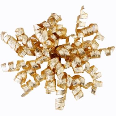 Imagem de Meseey 6 laços de fita encaracolados de Natal, laço de presente de 15 cm, laço autoadesivo para presente, garrafa de vinho, sacolas de petiscos, aniversário, lembrancinhas de festa de casamento (ouro)