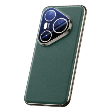 Imagem de HAOMRIYL Capa de couro genuíno para Huawei Pura 80 Ultra/80 Pro +/80 Pro/80, capa fina de couro verdadeiro, revestimento de proteção de lente com tudo incluído, verde, 80 Pro